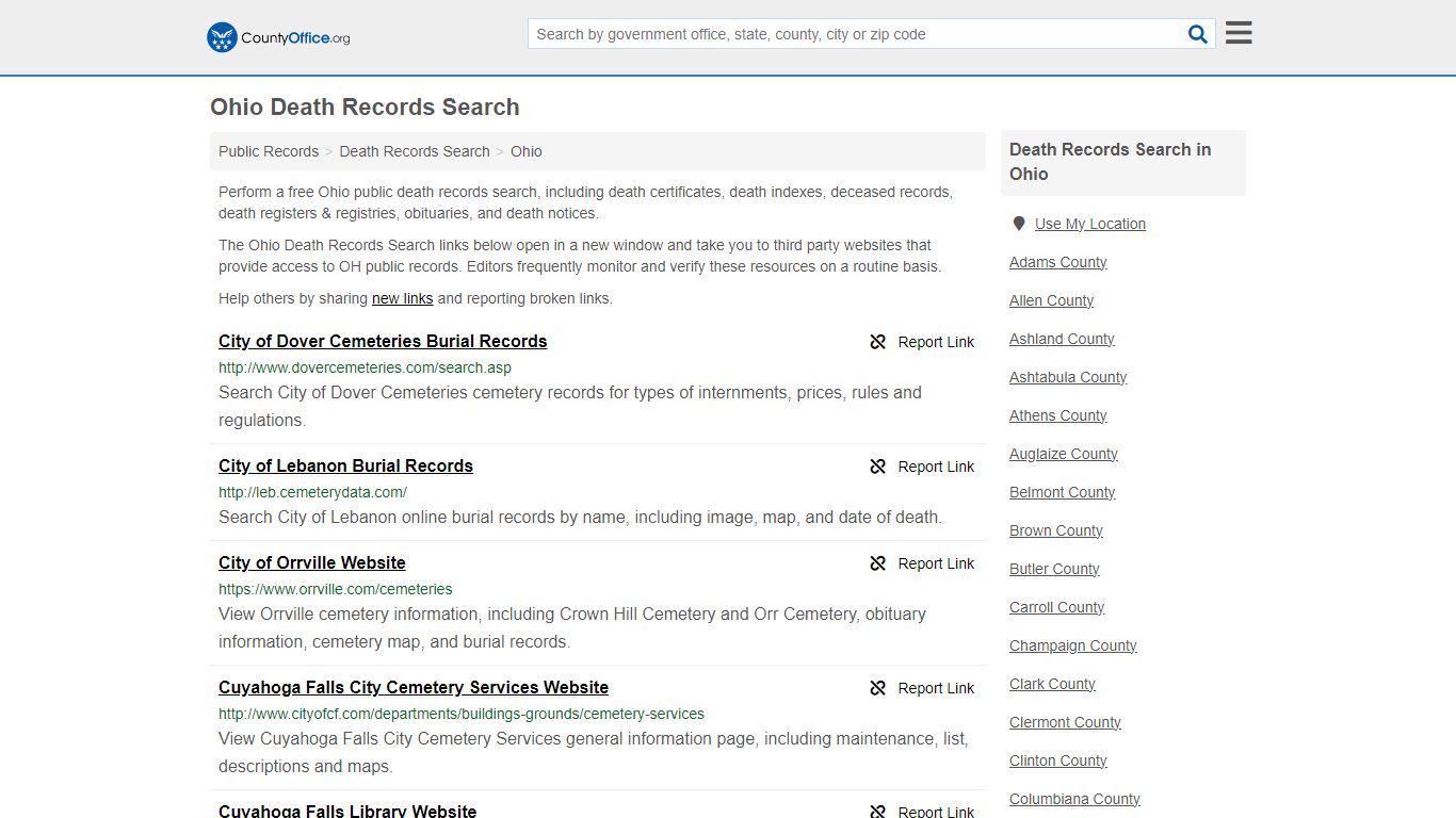 Death Records Search - Ohio (Death Certificates & Indexes) - County Office